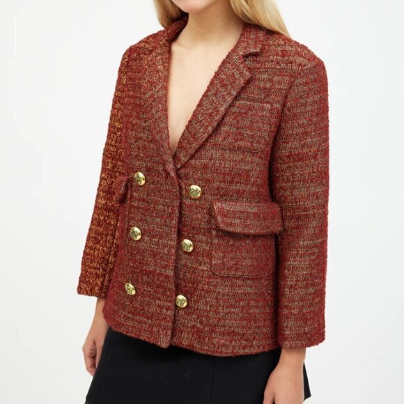 Smythe Orange Metallic Wool Tweed Blazer Size 6 - Picture 3 of 10